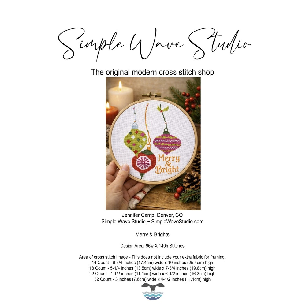 Merry & Bright Christmas Cross Stitch Pattern Chart Ornaments